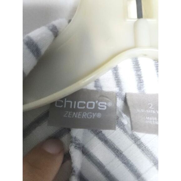 Zenergy by Chico's Jersey Knit White & Grey Striped Open Caridgan 2 or Large - Picture 5 of 8